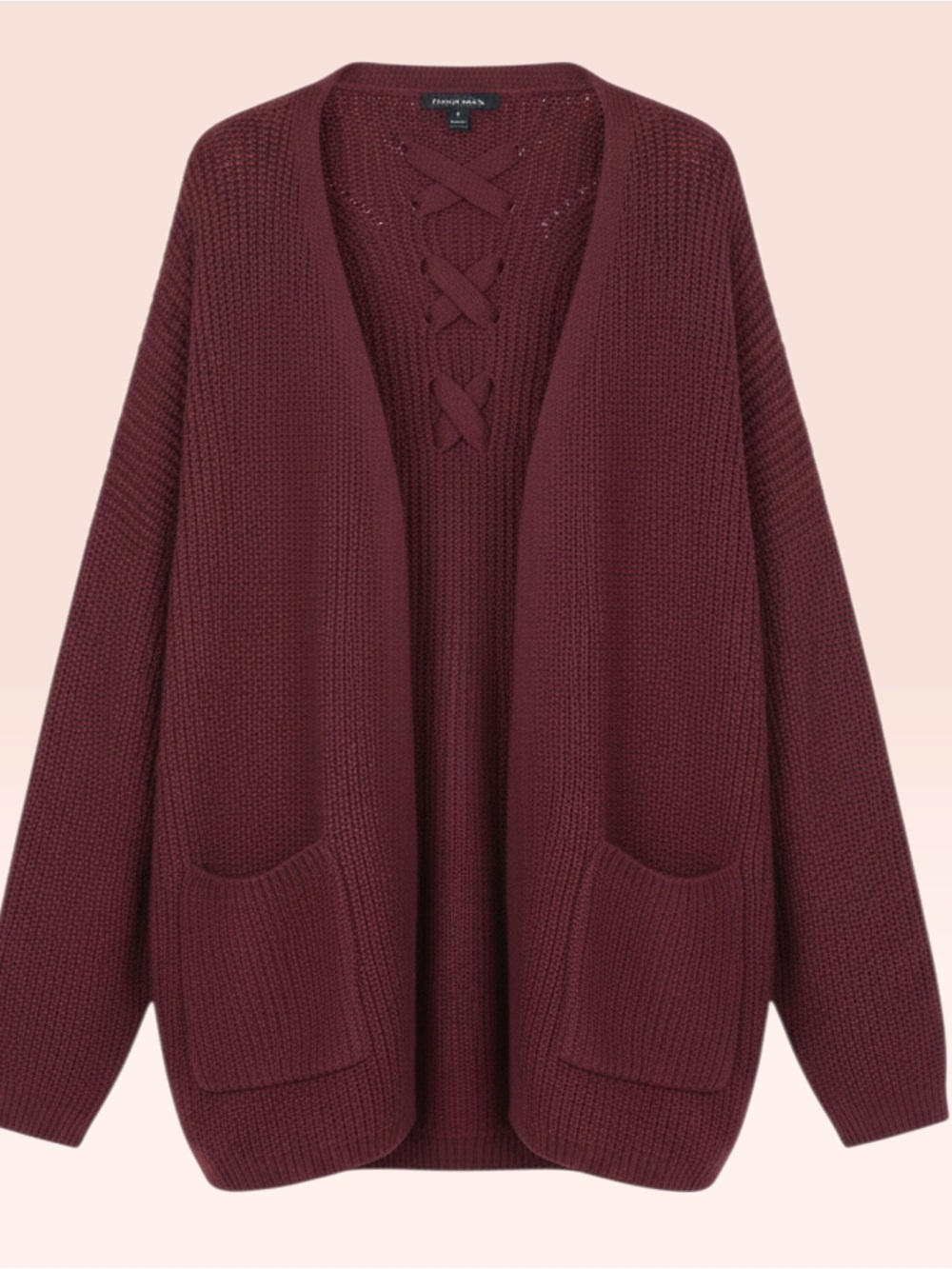 Fashion Nova Burgundy Open-Front Knit Cardigan with Pocket Detail